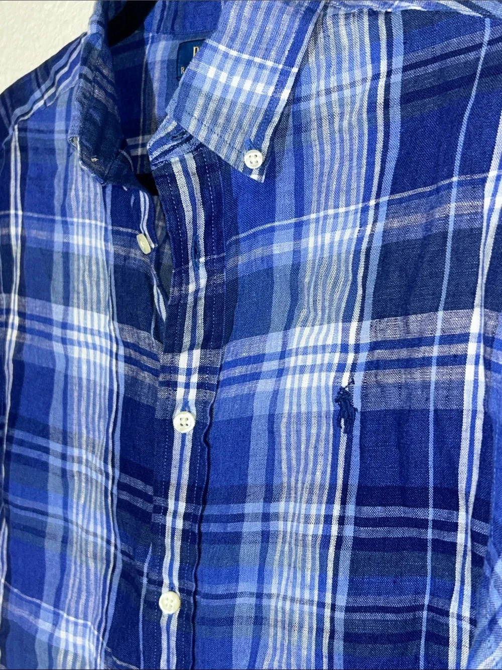 Polo by Ralph Lauren Blue Plaid Linen Short-Sleeve Button-Down Sz Xl (18-20)